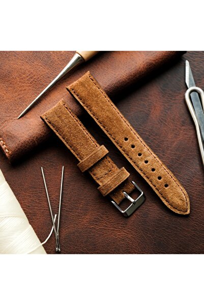Yaydan Deri Aksesuar 18mm Koyu Taba Süet Deri Kordon