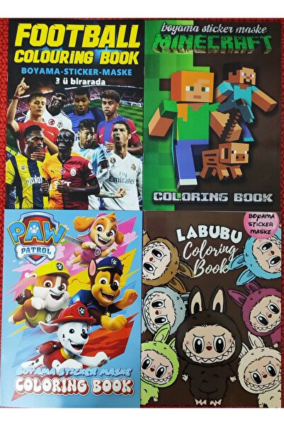ada çanta kırtasiye 4 adet stickerli boyama kitabı (Minecraft/Futbol/Paw patr...