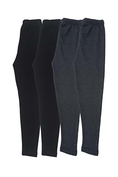 Lantliv Teen-Child 4 Pieces Black-Smoked Soft Innerwear Leggings with Raised Lines, Teen Innerwear, Children's Innerwear