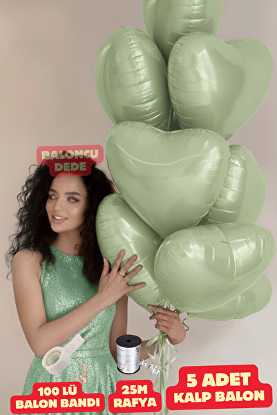 Baloncu Dede بالون فويل على شكل قلب باللون الأخضر الفاتح، 5 قطع، بالون متوافق...