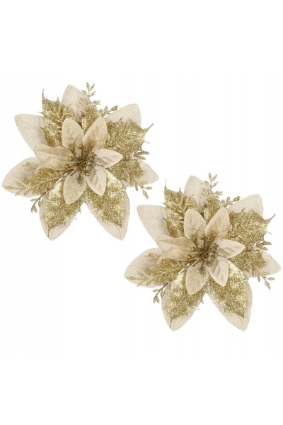 SERSIMO Set de 10 ornamente de Crăciun pentru brad, stea Poinsettia, 13 cm, crem auriu