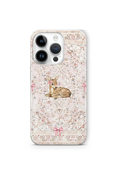 FLAMENKO iPhone 15 Pro Geyik ve Fiyonk Desenli Şeffaf Telefon Kılıfı