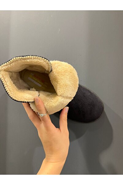 PAPUCUMUN DÜNYASI UCG MODEL YÜKSEK TABAN İÇİ TÜYLÜ SÜET KIŞLIK KADIN BOTU CIRT BANTLI