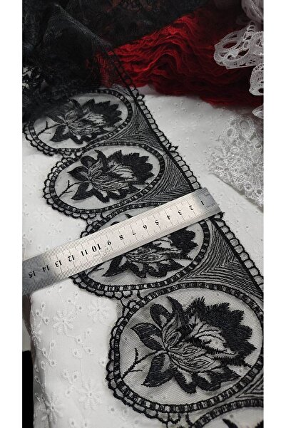 DUAYEN tül üzeri işleme siyah renk ağaç desen 1 metre