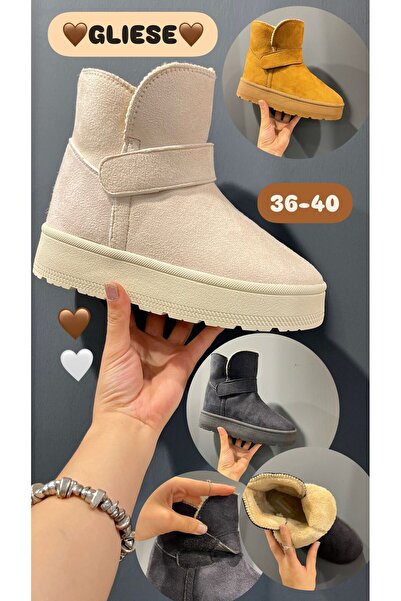 PAPUCUMUN DÜNYASI UCG MODEL YÜKSEK TABAN İÇİ TÜYLÜ SÜET KIŞLIK KADIN BOTU CIRT BANTLI