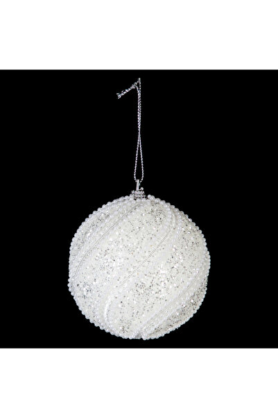 FEERIC LIGHTS & CHRISTMAS Decorative balls with glitter and sequins, set of 3 assorted pieces, diameter 8 cm, white