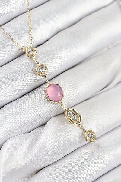 Skygo قلادة على شكل حرف Y من النحاس بلون ذهبي وردي مع حجر الزركون - TJ-BKO10554