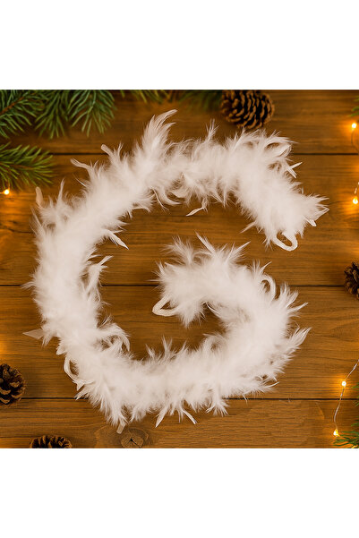 FEERIC LIGHTS & CHRISTMAS Garland for decoration or Christmas tree, fluff and feathers pattern, 180cm, white