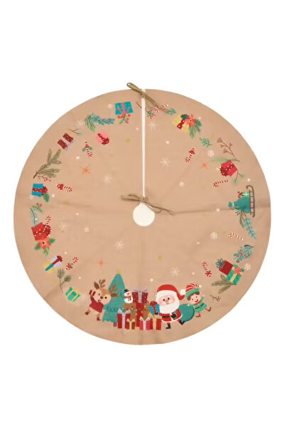 Fééric Lights and Christmas Fustă pentru brad de Crăciun, diametru 90 cm, motiv Moș Crăciun, aspect de iută, bej