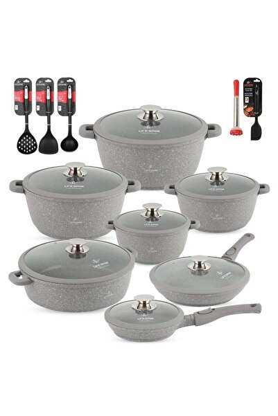 Generic Life Smile 29-Piece Granite Nonstick Cookware Set with Induction Base (Gray)