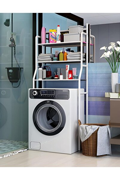 Generic Laundry Rack, Washing Machine Rack, 3-Tier Storage Shelf (White)