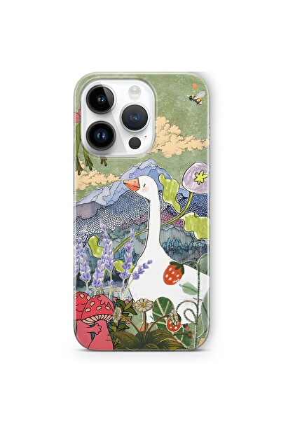 FLAMENKO iPhone 14 Pro Max Uyumlu Kaz ve Doğa İllüstrasyonu Desenli Şeffaf Te...