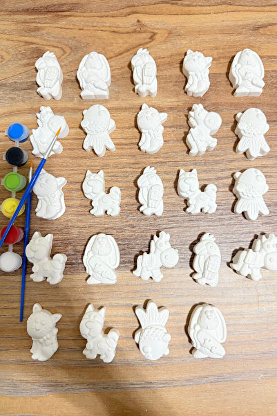 rufhomedesign 24 Parça Taş Boyama Anne Çoçuk Etkinliği Boyama Fırçası+Kap