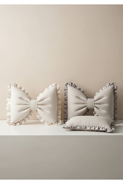 FARCY Σετ μαξιλαριών με διακοσμητικό μαξιλάρι με βολάν με φιόγκο (3 τεμάχια)