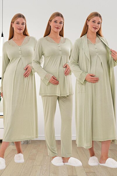 Mecit Pijama Mecit 6332 Green Dressing Gown Nightgown Pajamas Maternity Set