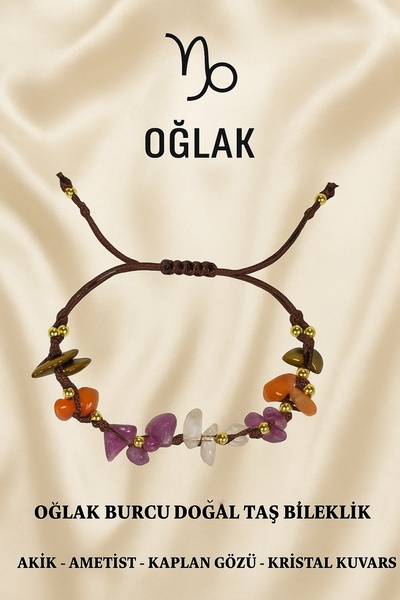 Femenino Oğlak Burcu Gerçek Doğal Taş Örme Bileklik – Akik, Ametist, Kaplan G...