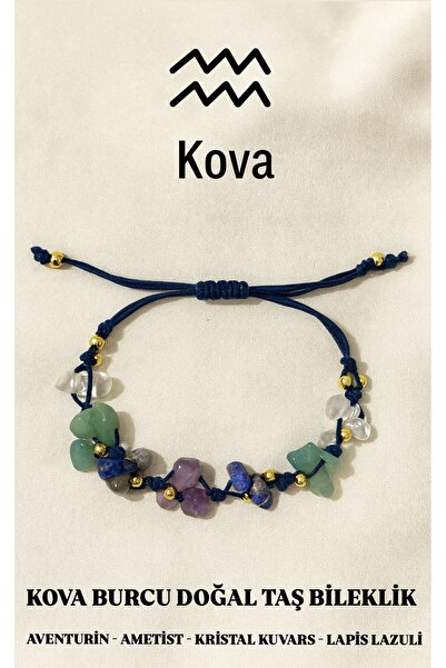 Femenino Kova Burcu Gerçek Doğal Taş Örme Bileklik – Aventurin, Ametist, Lapi...
