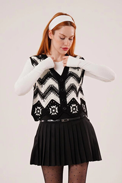 shopivastore Zigzag Transition Knitwear Knitted Black Vest
