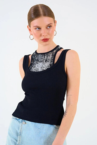 modamtn Printed Halter Neck Camisole Tank Top Black