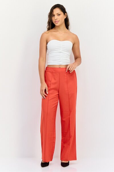 Fire & Glory Women Regular Fit Plain Wide Leg Pants, Red
