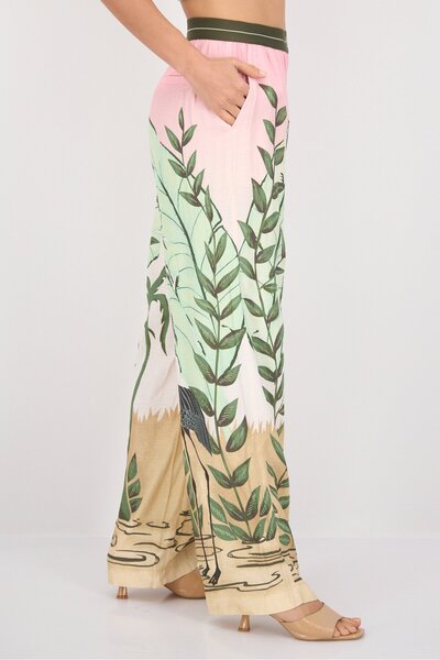 Scotch & Soda Women Regular Fit Wide Leg Printed Trouser, Pink Combo