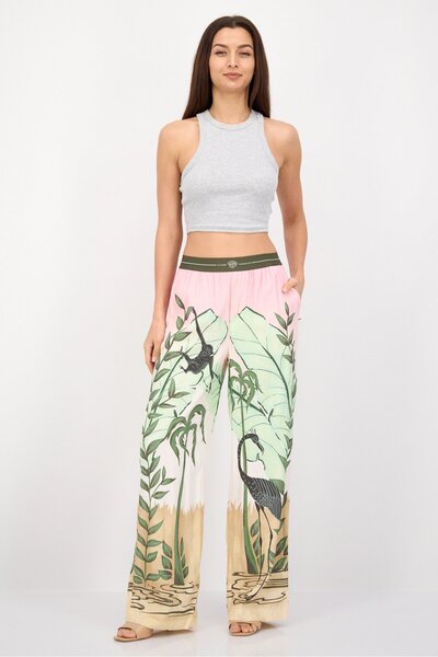 Scotch & Soda Women Regular Fit Wide Leg Printed Trouser, Pink Combo