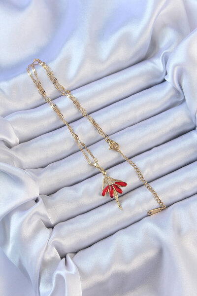 Skygo 316L Steel Chain Gold Color Red Skirted Ballerina Necklace with Zircon Stone - Tj-Bko9099