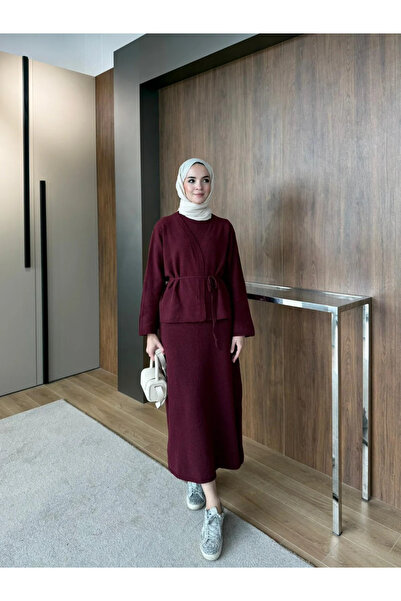 merve ada design TESETTÜR TRİKO ELBİSE HIRKALI TAKIM / 38-40 BEDEN UYUMLU