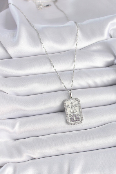 Skygo 316L Steel Silver Color Libra Zodiac Zirconia Women's Necklace - Tj-Bko9454