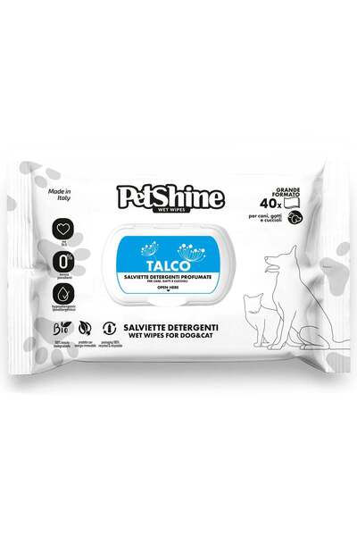 petshine مناديل مبللة للكلاب والقطط - برائحة التلك، 40 منديلًا، 30 × 20 سم