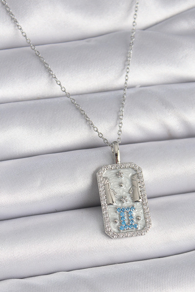 Skygo 316L Steel Silver Color Chain Gemini Zodiac Sign Women's Necklace with Zircon Stone - Tj-Bko9446