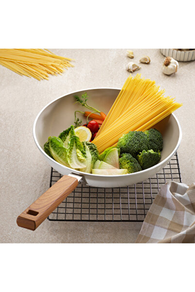Schafer Ceramoni Seramik Wok Tava 28 Cm-Krem