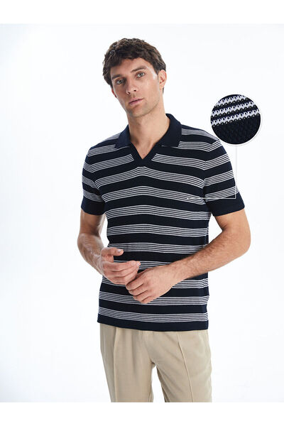 LC Waikiki Peak New Season Polo Neck Striped Men's Textured Knit Sweater
