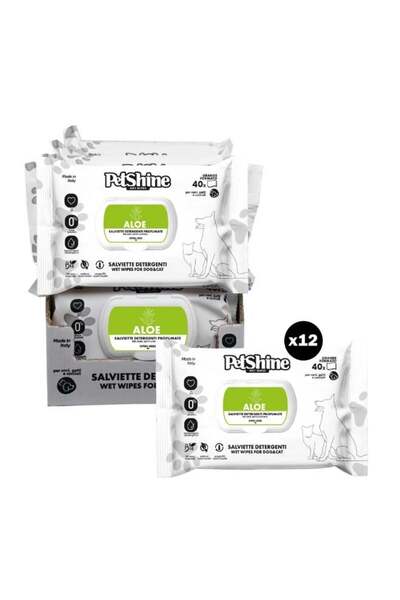 petshine Wet Wipes for Dogs and Cats, 40 Units, 30x20 cm, Aloe Scent