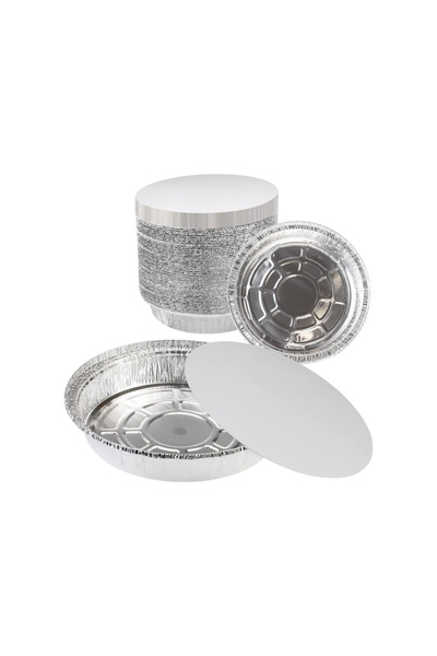 Generic Round aluminum foil dishes with paper lid for Kunafa 15.5×15.5 cm pack (15 pcs)