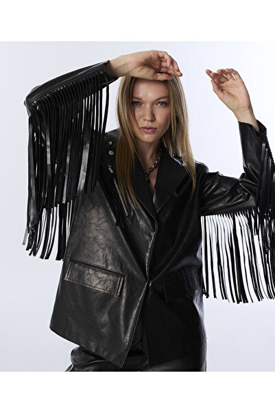 Twist Leather Look Tassle Blazer