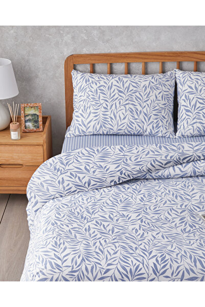 English Home Leaf Dream Kolay Ütülenir Çift Kişilik Nevresim Takımı 200x220 cm Mavi