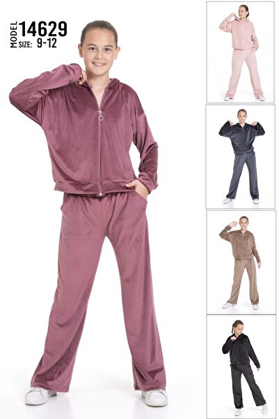 Toçka Girl's Suit Velvet Fabric Soft and Pleasant to the Touch Simple Zipper Hoodie