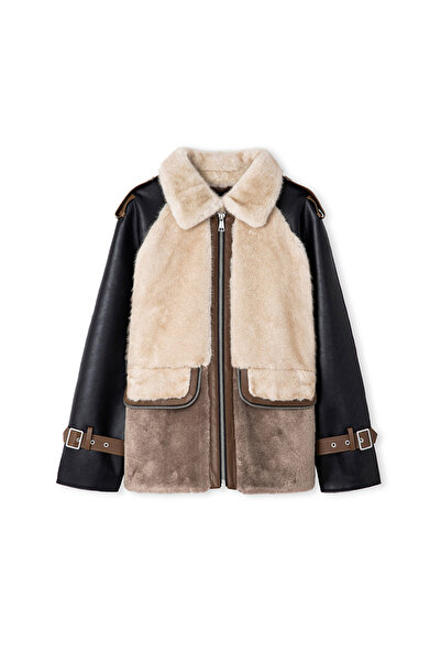 İpekyol Faux Fur Mix Colorblock Coat
