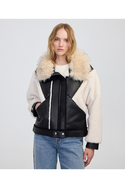 İpekyol Fabric Mix Colorblock Coat