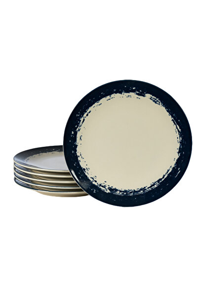 Cesiro Set of 6 dessert plates, 20 cm, Ivory White with Navy Blue