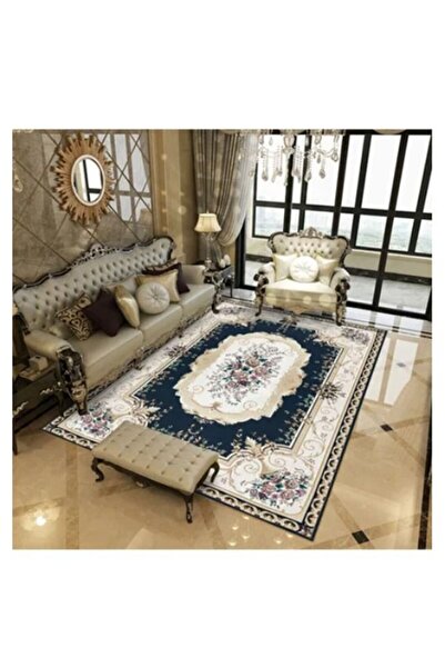 Arabest Printed Floor Carpet Blue/White/Brown 140x200centimeter