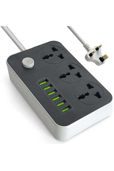 fulina 3-Outlet 6-Port USB Power Strip with 2M Heavy Duty Extension Cord – Universal Charging Station for