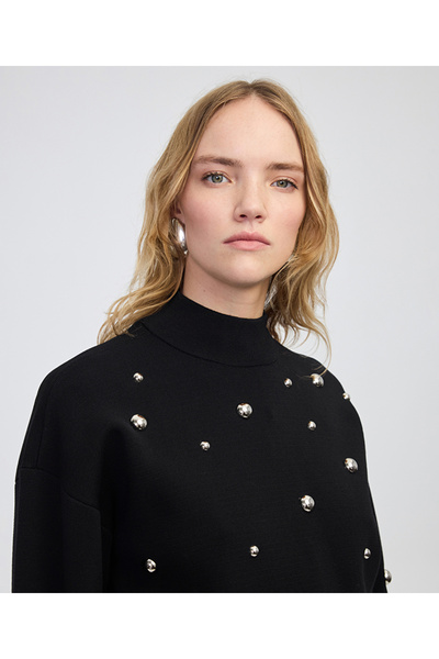 İpekyol Metal aksesuarlı dik yaka triko