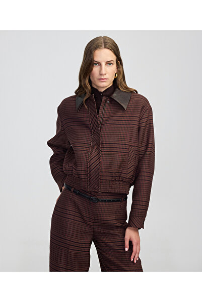 İpekyol Contrast Collar Plaid Pattern Jacket