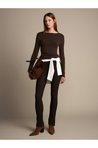 Dilvin 70385 Leggings with Slits on the Legs - Dark Brown