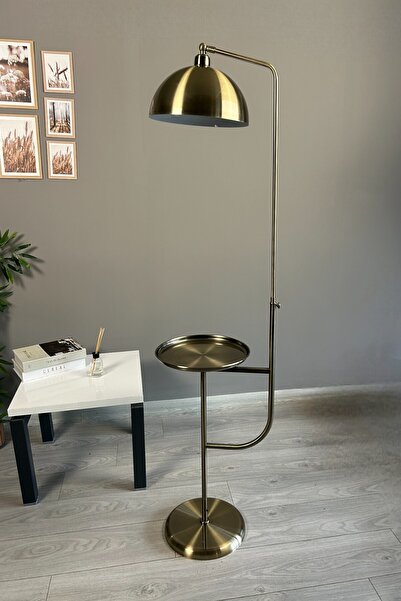 Bamyum Lambader Hareketli Başlık Tepsili Dekoratif Metal Oturma Odası Çalışma Odası Zemin Lambası