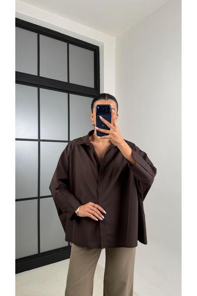 Gaus Acı Kahve Yarasa Kol Poplin Gömlek GAUS-00545