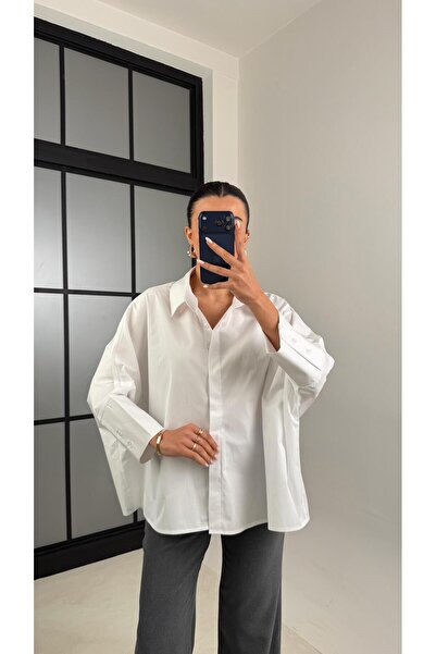 Gaus White Batwing Sleeve Poplin Shirt Gaus-00545