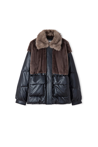 İpekyol Faux Fur Mix Adjustable Waist Inflatable Coat